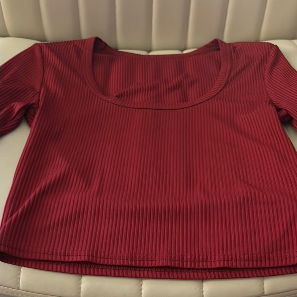 SHEIN Deep Red Ribbed Blouse